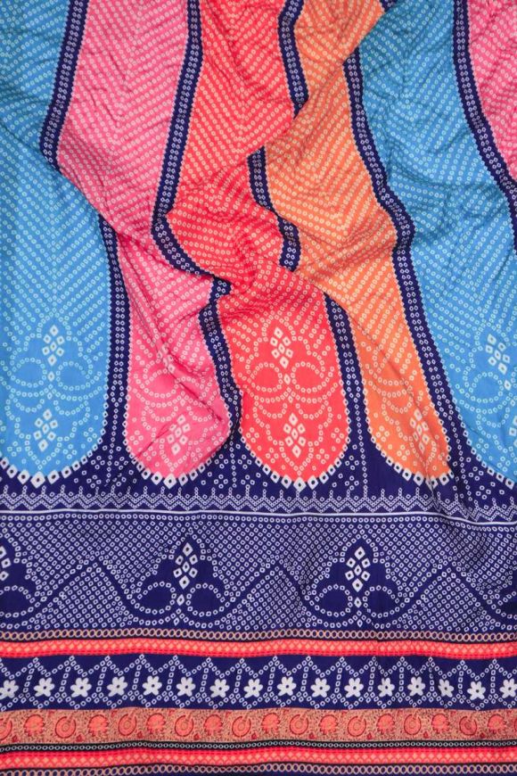 Buy Multi Color Bandhani Pattern Digital Print On Dola Silk Fabric Online Fabric Pitara