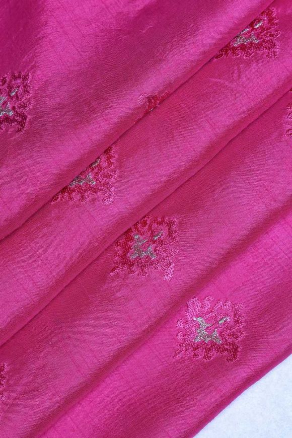 Buy Rani Pink Hexa Shape Motif Pattern Embroidered Raw Silk Fabric