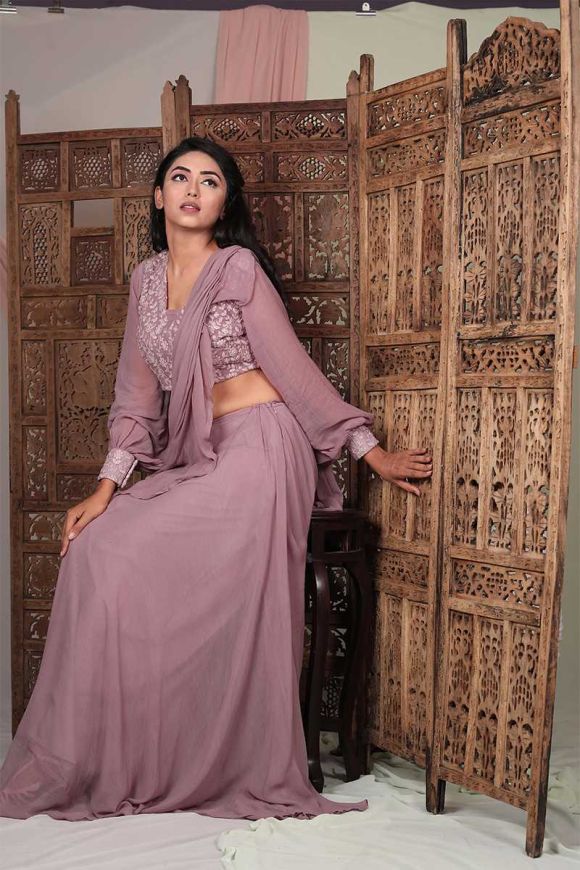 Gorgeous Lavender Color Ready To Wear Saree With Waist Belt – Fabvilla