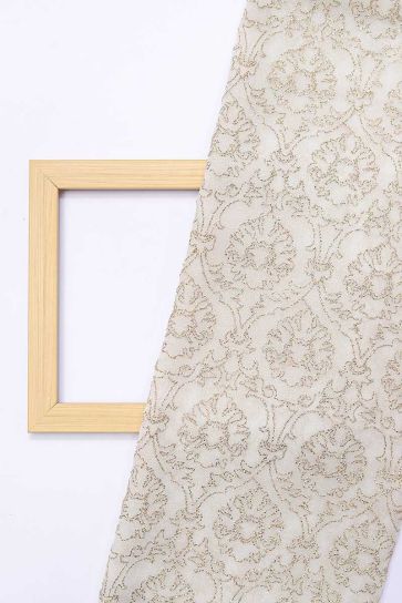 White Geometric And Floral Embroidered Bamberg Georgette Fabric