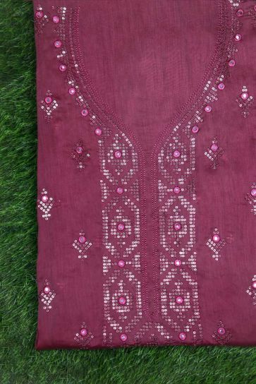 Royal Rain Pink Mirror And Geometric Pattern Embroidery On Cotton Silk Unstitched Suit