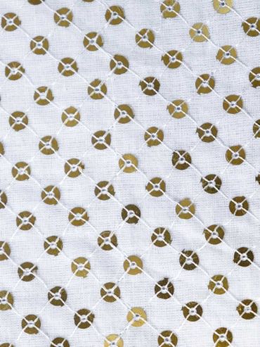 White Geometric Embroidered Cora Cotton Fabric