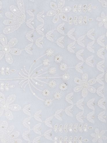 White Floral Leaves Work Embroidered Bamberg Georgette Fabric