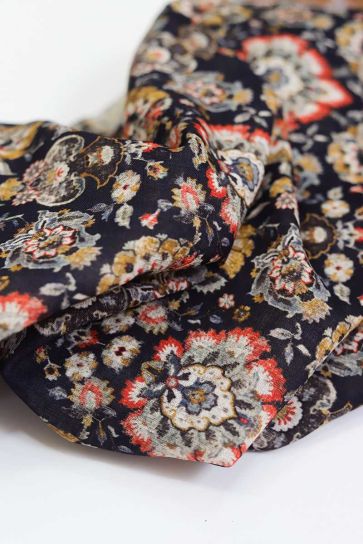 Black Floral Digital Print Linen Fabric