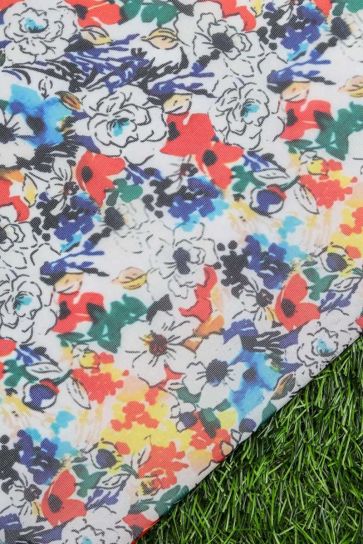 Multi Color Abstract Floral Digital Print On Organza Satin Fabric
