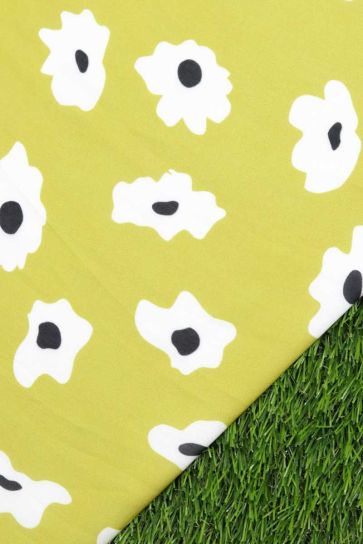 Green Floral Digital Print On Modal Satin Fabric