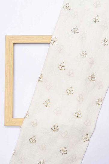 White Seamless Butti Embroidered Cora Cotton Fabric