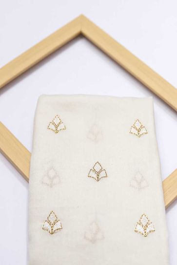 White Seamless Butti Embroidered Cora Cotton Fabric