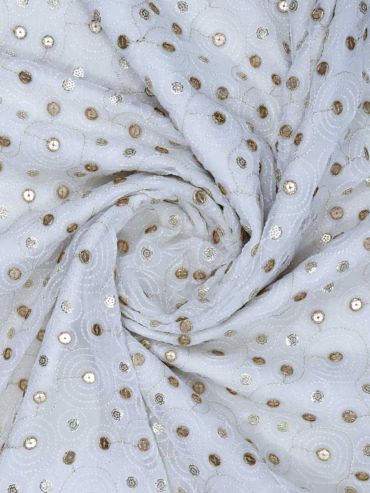 White Sequin Butti Embroidered on Bamberg Georgette