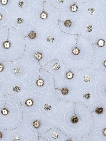 White Sequin Butti Embroidered on Bamberg Georgette