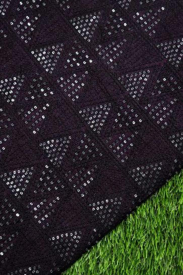 Wine Purple Geometric Pattern Embroidery On Italian Silk Fabric