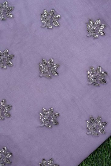 Lavender Foil Butti Pattern Embroidery On Bamberg Georgette Fabric