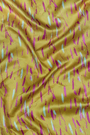 Yellow Strokes Paint Digital Print On Satin Fabric