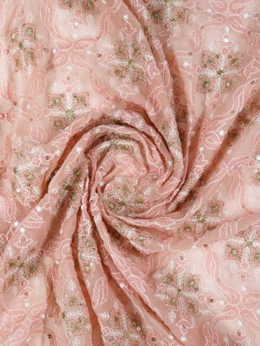 Baby Pink Geometric Objects Embroidered Bamberg Georgette Fabric