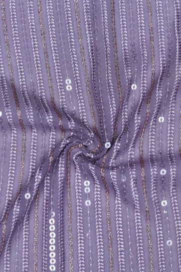 Lavender Sequins Pattern Embroidery On Bamberg Georgette Fabric