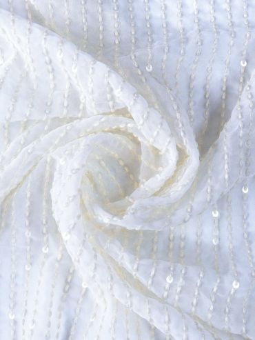 White Thread And Sequins Embroidered Bamberg Georgette Fabric