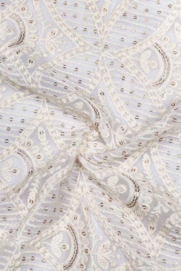 White Dyeable Floral Pattern Embroidery On Bamberg Georgette Fabric
