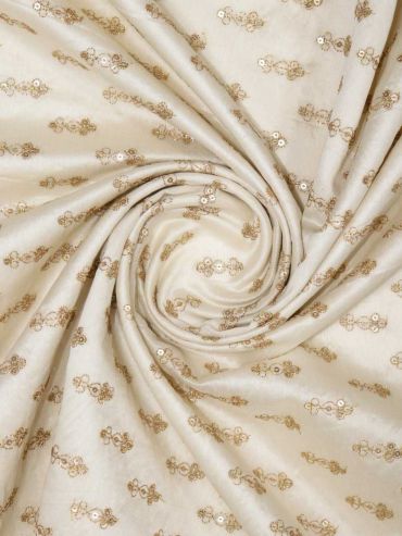 White Butti Embroidered Pure Chanderi Fabric