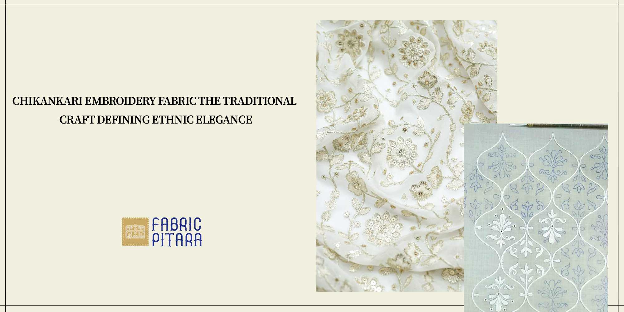 {Chikankari embroidery fabric showcasing intricate hand-stitched floral and geometric patterns, reflecting the timeless elegance of traditional ethnic craftsmanship.}-{fabricpitara.com}